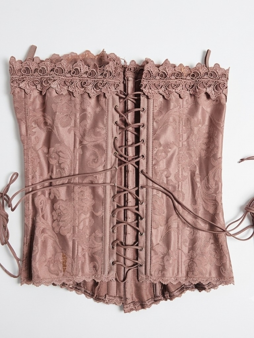 Vintage Fredericks of Hollywood Corset Top 32 Mauve Floral Brocade Lace Y2K